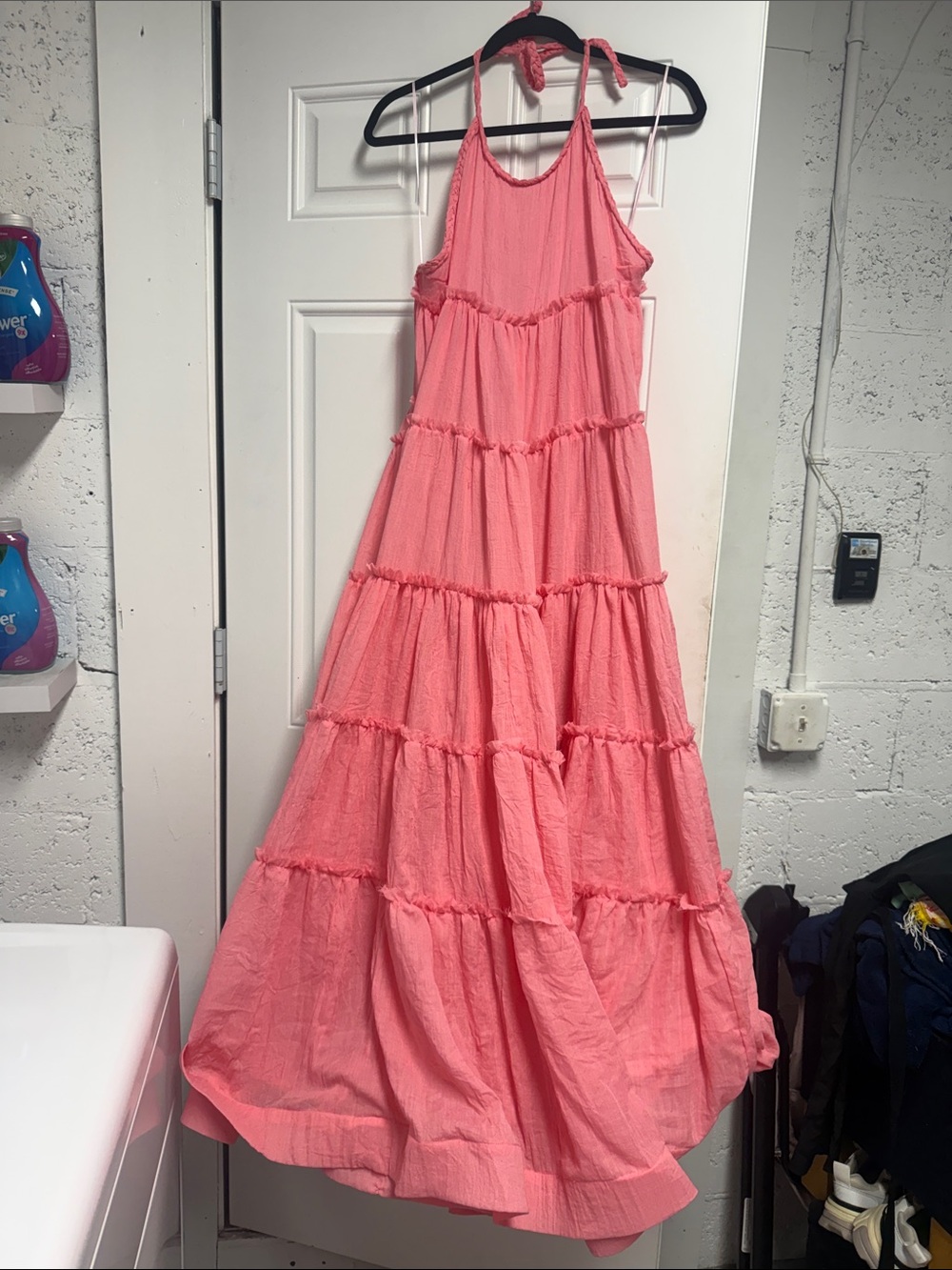 LILIANA MEZA Maxi Coral Tiered Halter Maxi Dress NWT Size Medium - Bubble Dress